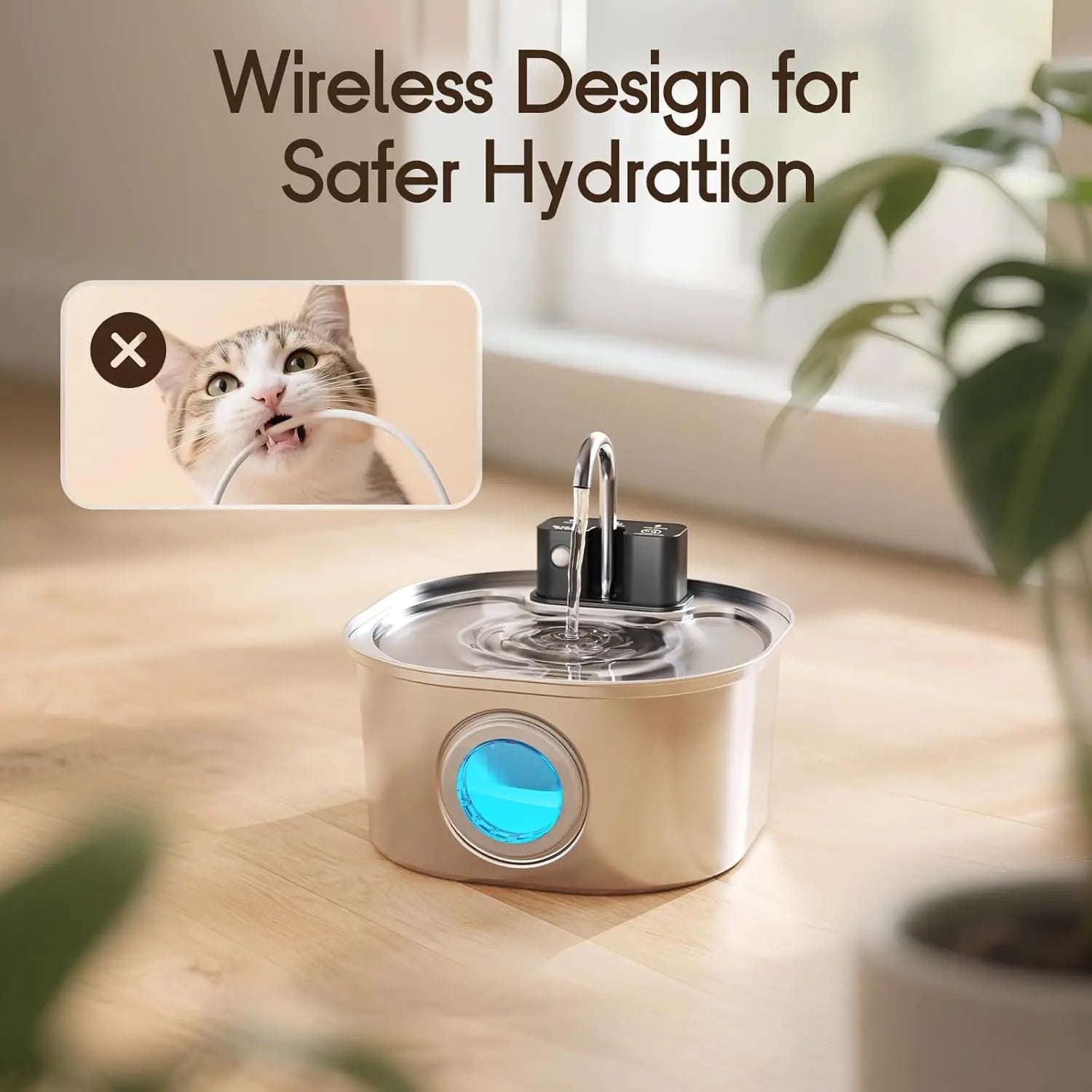 Smart Stainless Steel Wireless 3L Pet Water Fountain