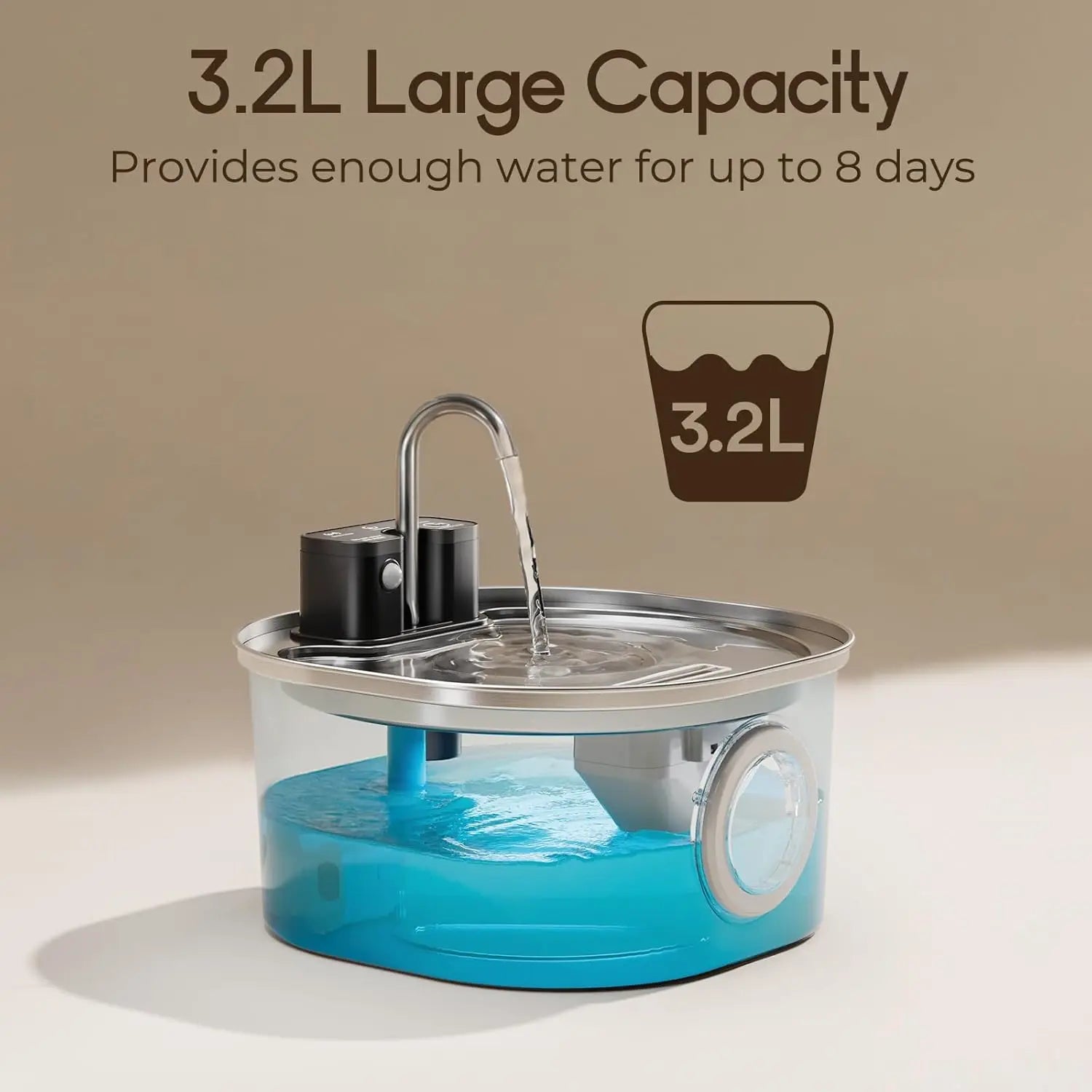 Smart Stainless Steel Wireless 3L Pet Water Fountain