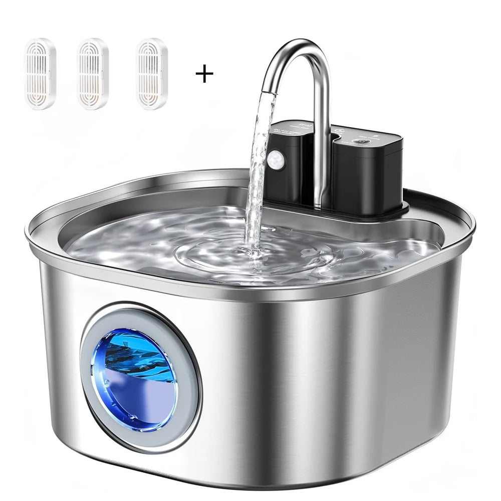 Smart Stainless Steel Wireless 3L Pet Water Fountain