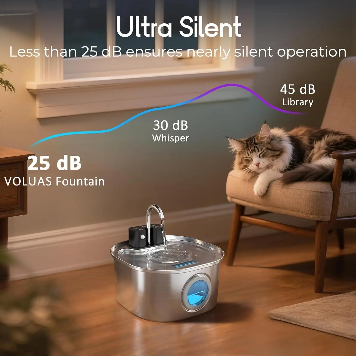 Smart Stainless Steel Wireless 3L Pet Water Fountain